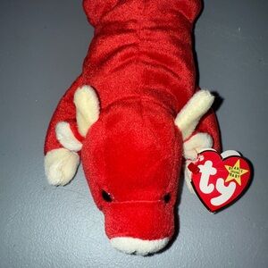 Ty Vibrant Red Plush Bull with Cream Accents